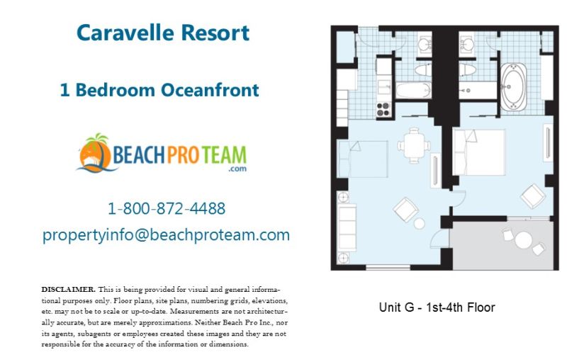 Caravelle Resort Floor Plan G - 1 Bedroom Oceanfront 1st - 4th Floor